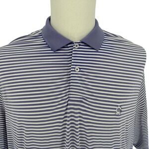 RLX Ralph Lauren Golf Polo Shirt Mens Striped Purple White Short Sleeve
